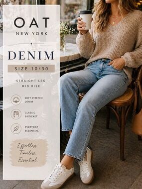 OAT New York Light Wash Straight Leg Jeans Size 10/30 Mid Rise Classic Denim